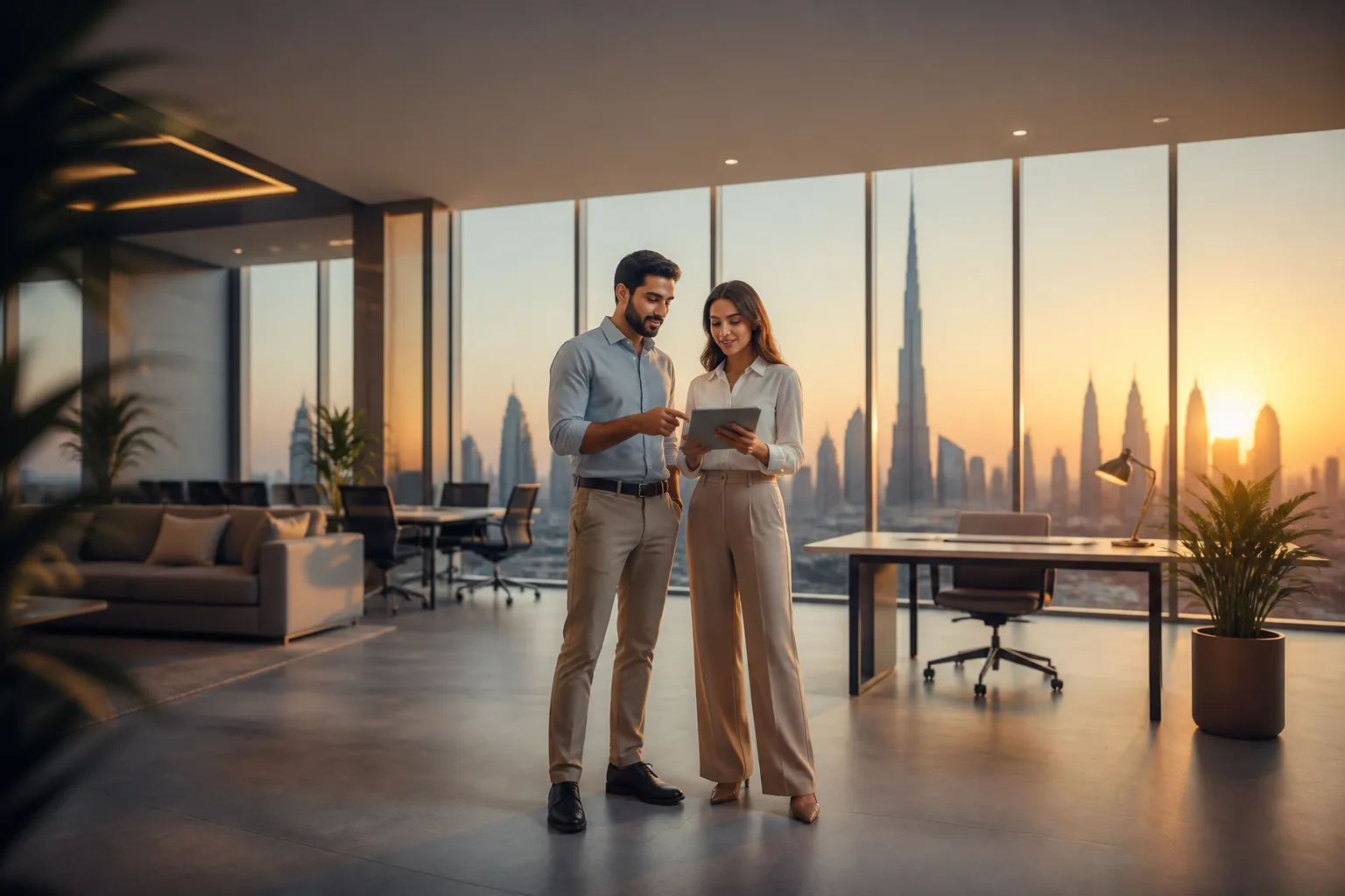 ConnectWise UAE team consulting in a modern Dubai office with city skyline